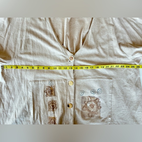 Blue Fish Clothing Cream Beige Art Hand Painted Button Down Cardigan - Picture 10 of 13